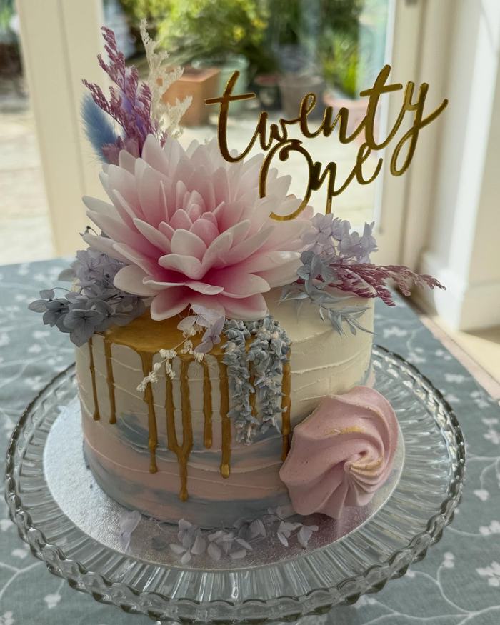 Twenty First Dahlia Drip Cake