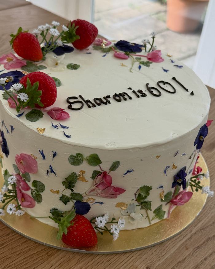 Fresh Flower and Strawberry Cake