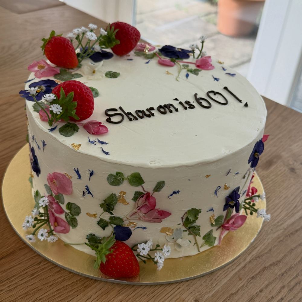 Fresh Flower and Strawberry Cake