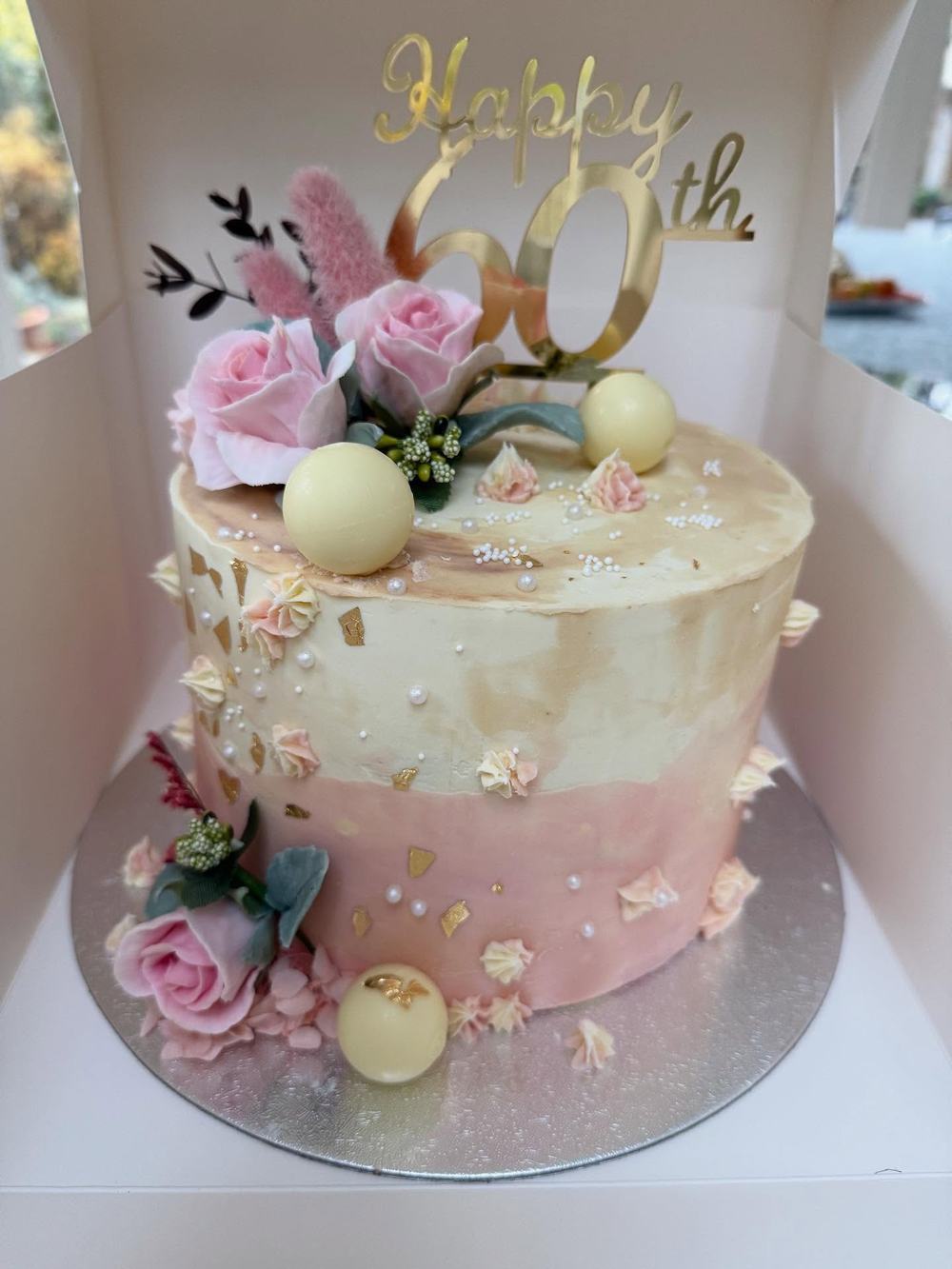 Sixtieth Rose and Sphere Cake